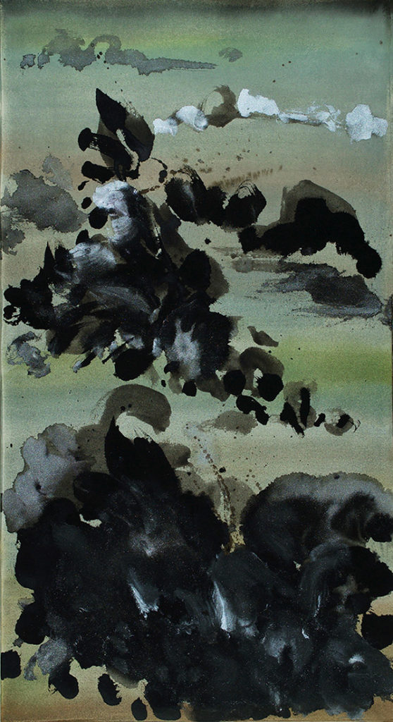 brush work, silver, green, gray, abstract landscape, abstract expressionism, modern Chinese painting