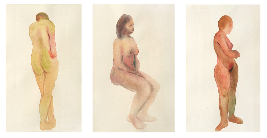 nudes, body, watercolor, Rodin inspired, gentleness, beauty