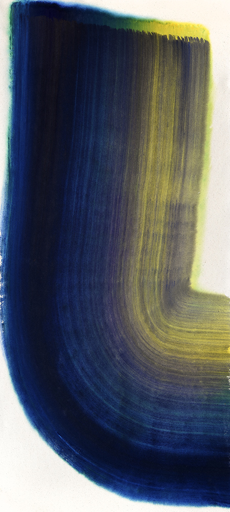Soft Blade. acrylic on canvas. 40 x 18 in. 2025 Zen, brush, mark, line work, marks, energy, kinesis, waves, momentum, blue, kinetics, time, color field, gestural painting, nature, symbol, yin and yang